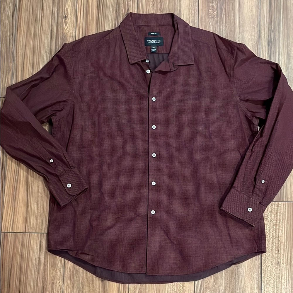 Kenneth Cole New York Red Dress Shirt with Long Sleeves and Textured Pattern